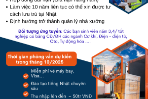 TUYỂN SINH CHƯƠNG TRÌNH KỸ SƯ VIỆT – NHẬT CÔNG TY TAKATOYO